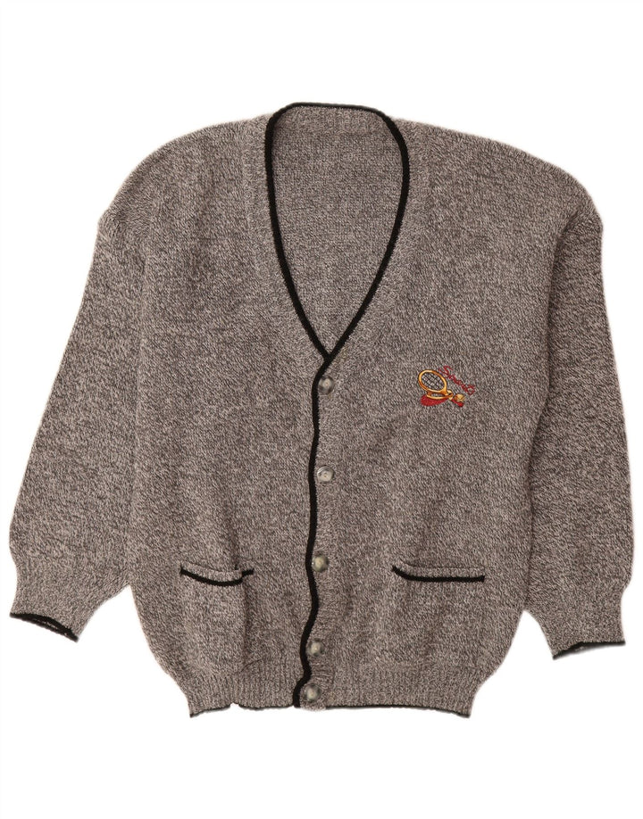 vintage Mens Cardigan Sweater Grande laine mouchetée grise
