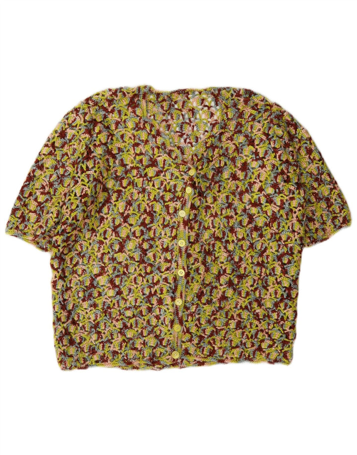 vintage Femme Manches Courtes Cardigan Pull UK 14 Moyen Multicolore