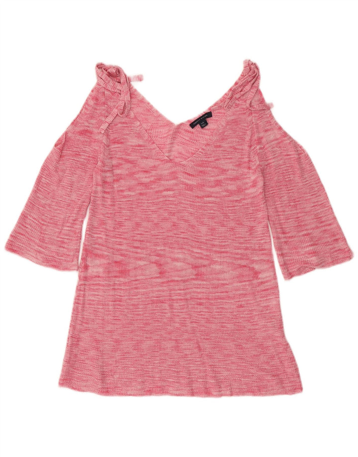 TOMMY HILFIGER Pull col en V pour femme UK 14 Large Rose Moucheté
