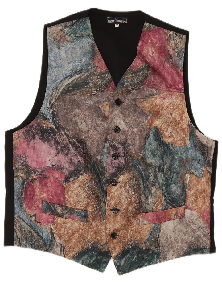 vintage Mens Graphic Gilet UK 38 Moyen Multicolore Polyester Classique