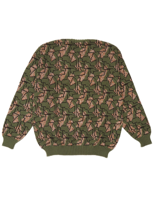 vintage Mens V-Col Jumper Sweater IT 52 Grand Vert Géométrique