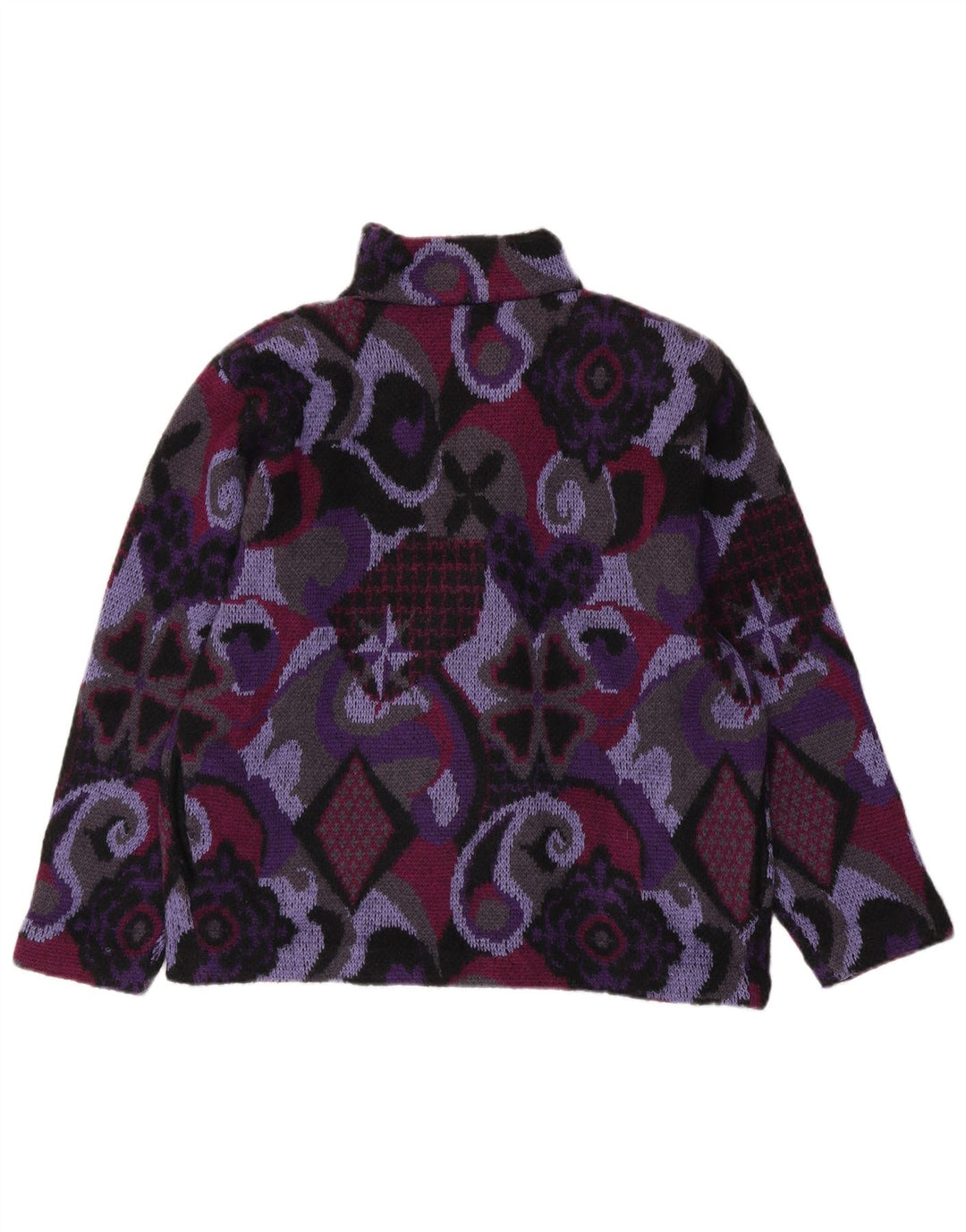 VINTAGE Femmes Cardigan surdimensionné Pull UK 10 Petit Violet Géométrique