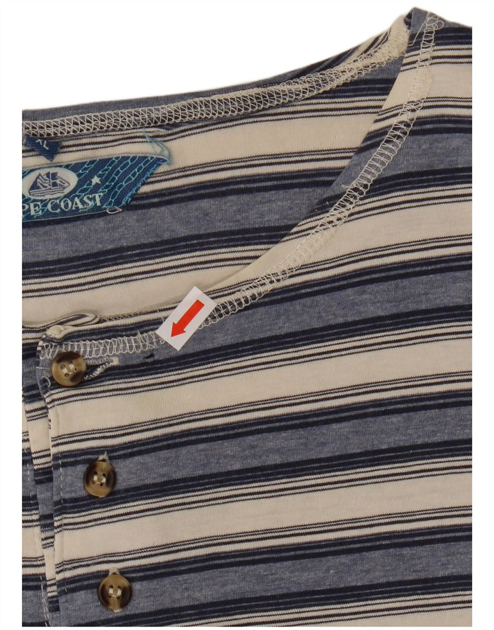 VINTAGE T-Shirt Homme Top XL Bleu Marine Rayé Coton