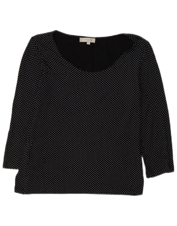 Hobbs Haut Femme Manches 3/4 UK 10 Petit Viscose À Pois Noir