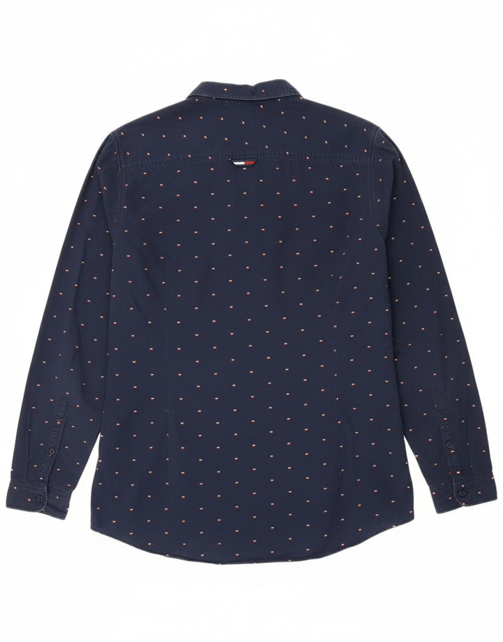 TOMMY HILFIGER Mens Slim Fit Shirt Large Navy Blue Spotted