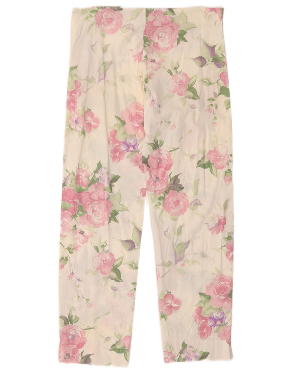 Pantalon court femme vintage IT 44 Medium W28 L25 Coton Floral Blanc