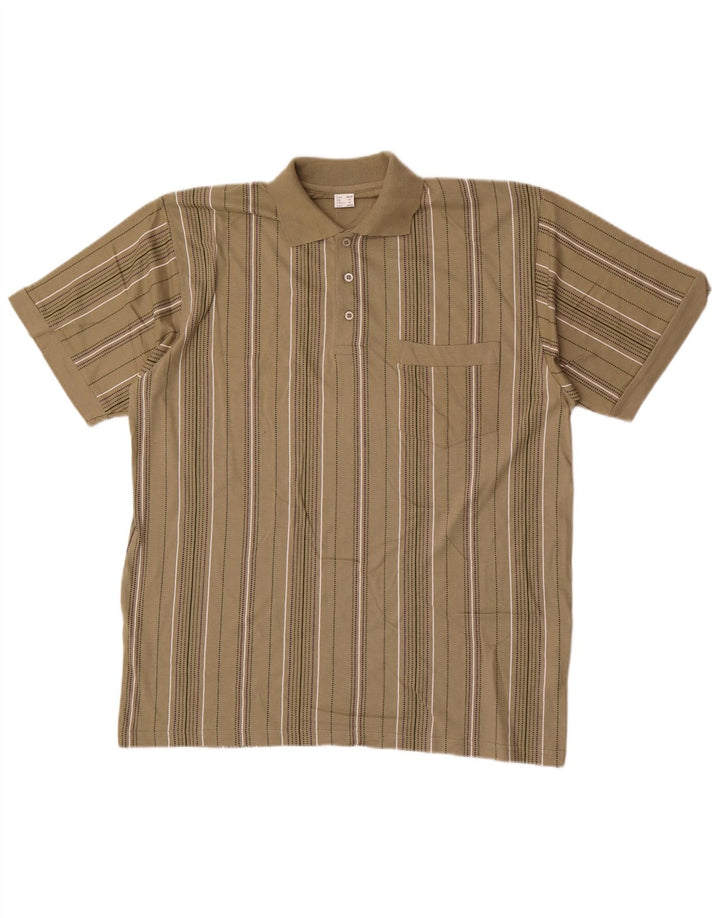 Polo Homme Vintage Coton Rayé Kaki Moyen