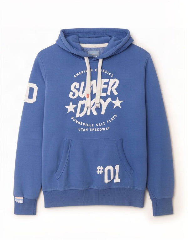 Superdry Pull à Capuche Graphique Homme Bleu Moyen Coton