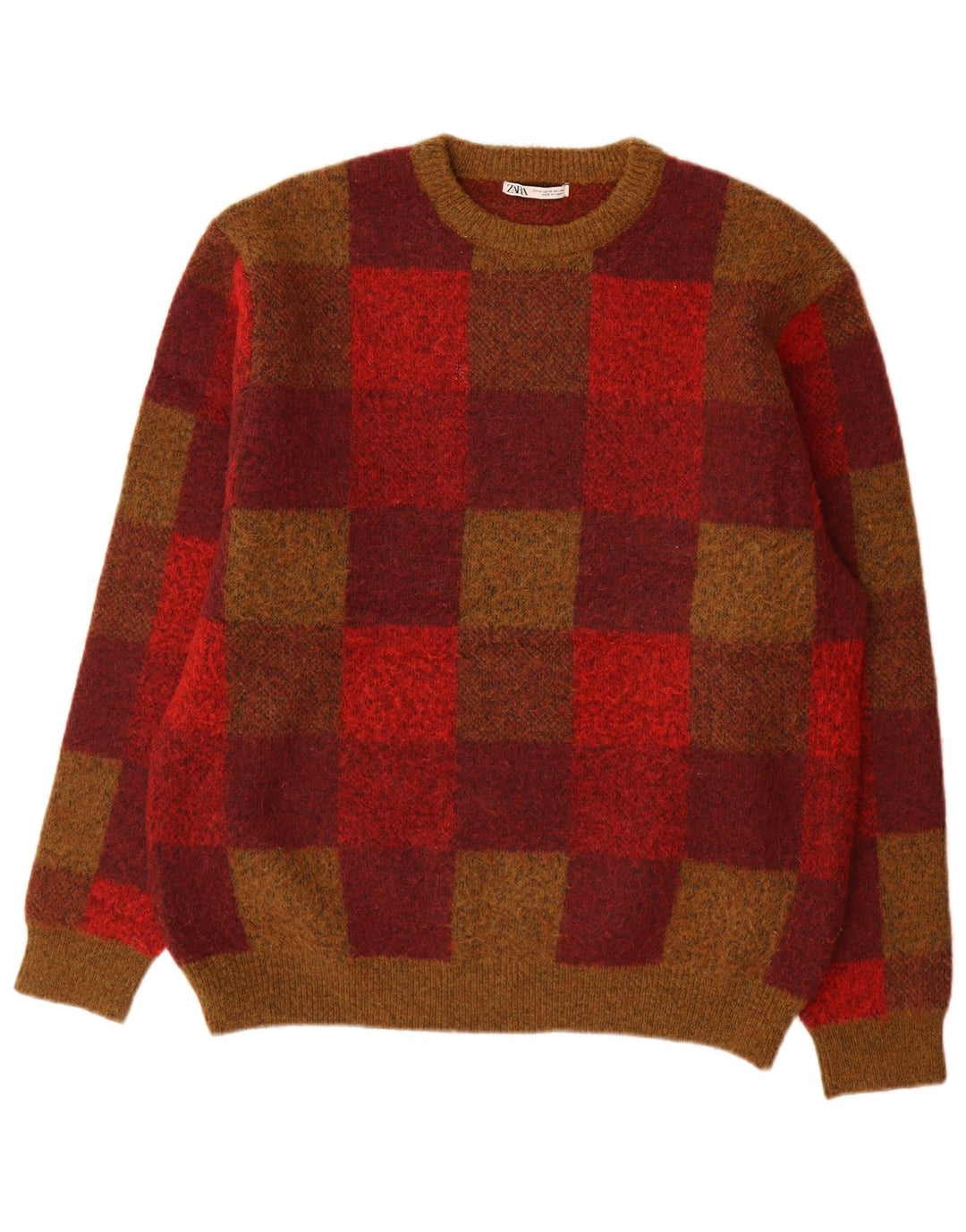 Zara Pull ras du cou pour homme en polyester géométrique multicolore moyen