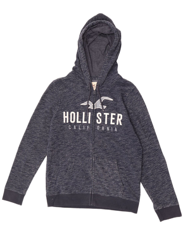 Hollister Pull à Capuche Graphique Zippé Homme Bleu Marine Moucheté