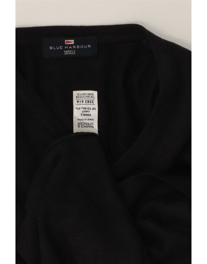 Marks & Spencer Pull à col en V Blue Harbour pour homme, petit, en acrylique bleu marine
