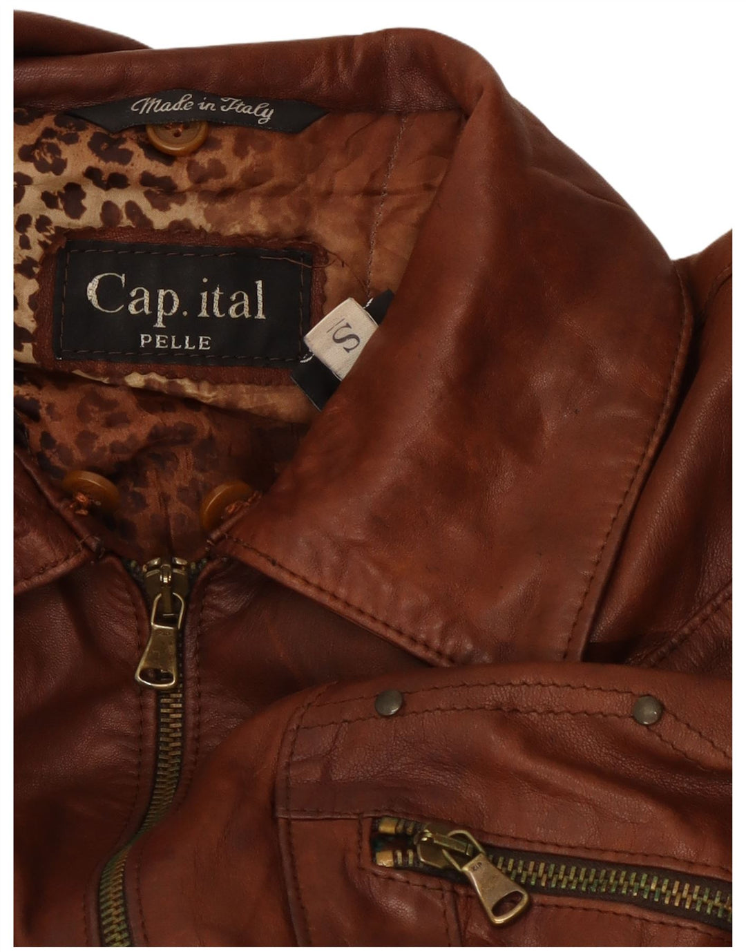 CAPITAL Veste en cuir crop pour femme UK 10 Petit cuir marron