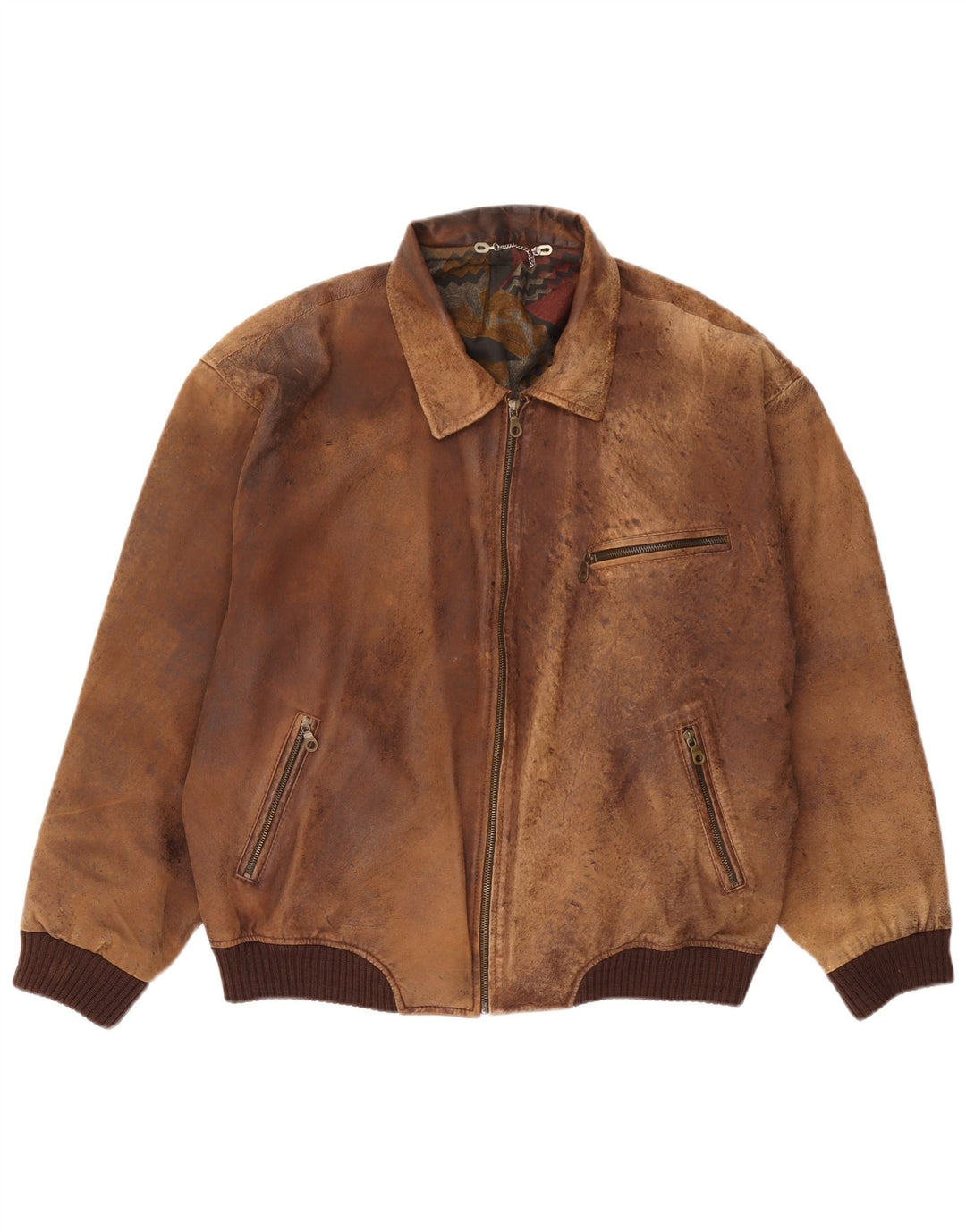 Veste en cuir homme vintage UK 44 2XL Cuir marron