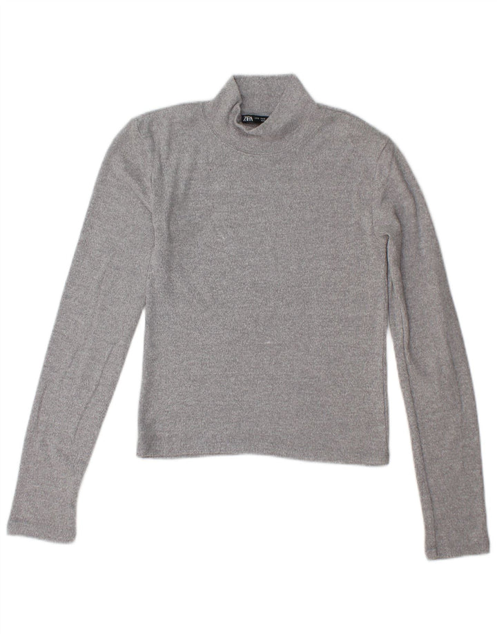 Zara Pull court à col roulé pour femme UK 10 Petit Gris