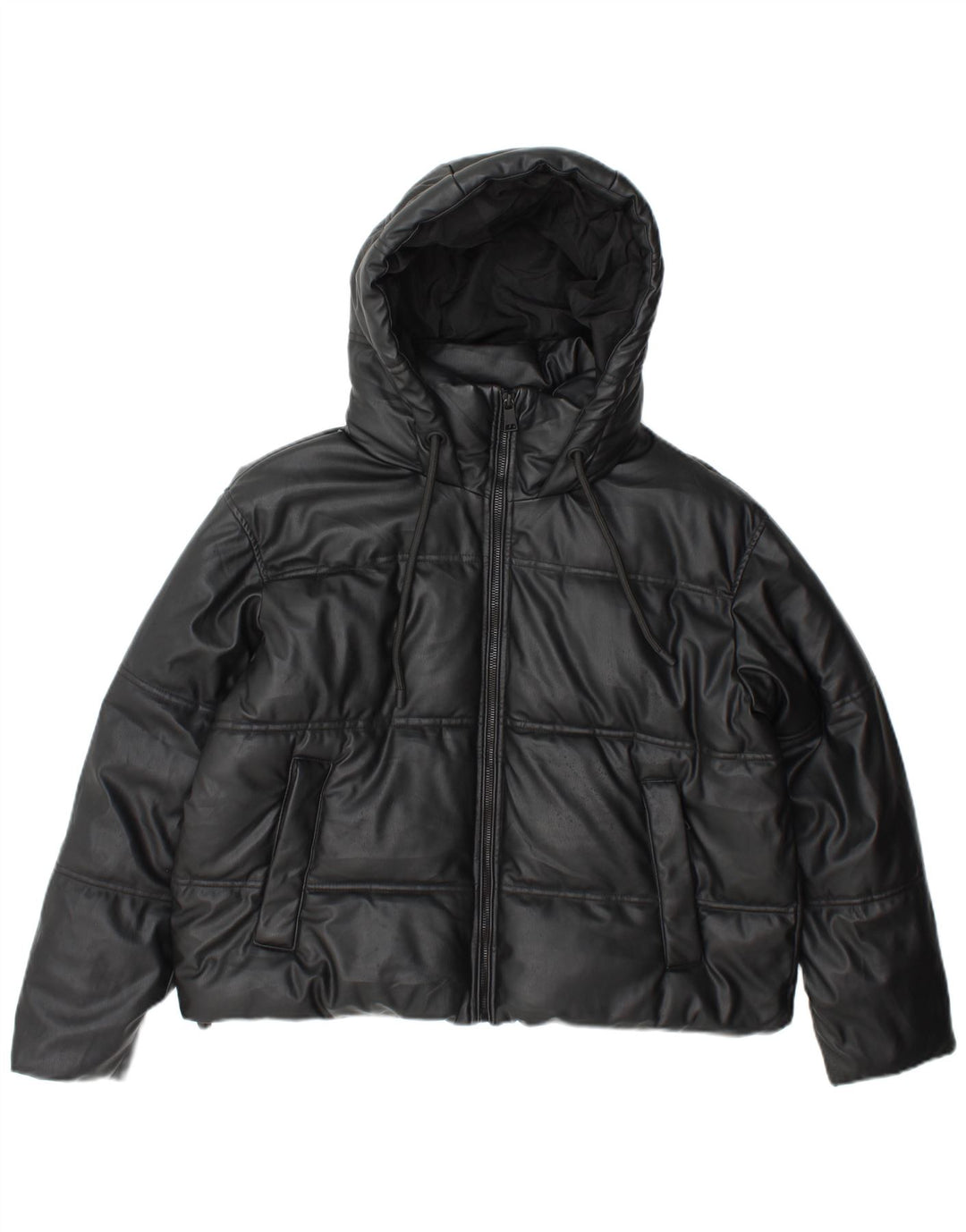 Zara Veste matelassée à capuche coupe ample pour femme UK 10 Small Noir Polyester