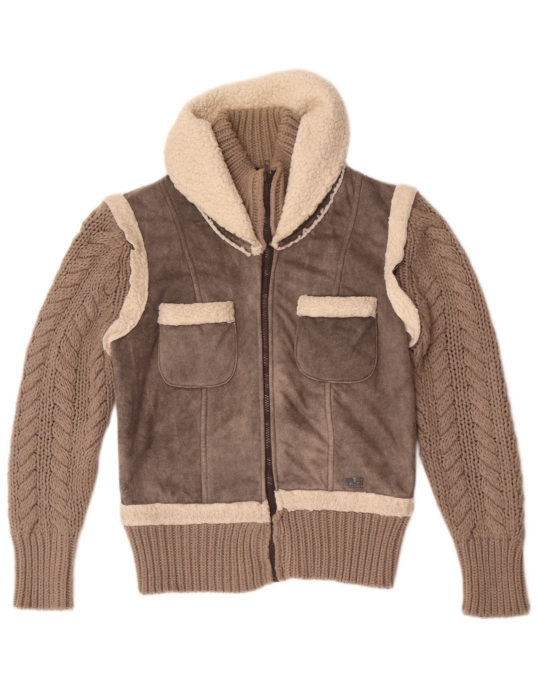 Gaudi Womens Knit Sherpa Bomber Jacket IT 46 Grand Gris Polyester