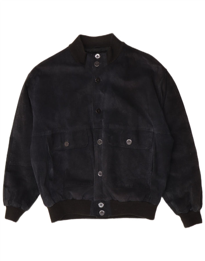 John Monroe Veste bomber en daim coupe ample pour homme UK 36 Petit Bleu marine