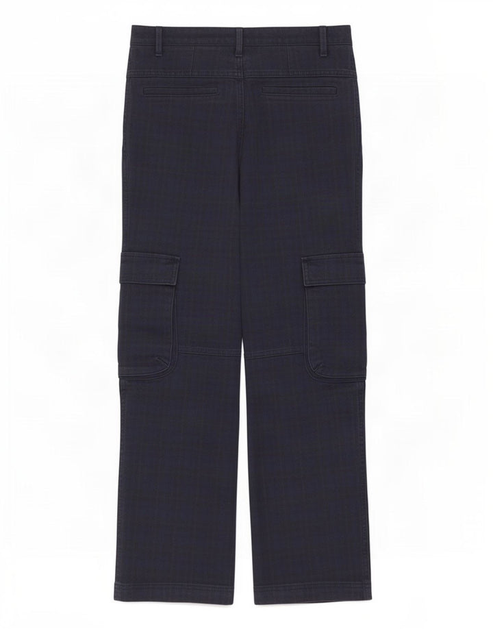 Zara Pantalon cargo droit pour femme Medium W28 L28 Bleu marine à carreaux