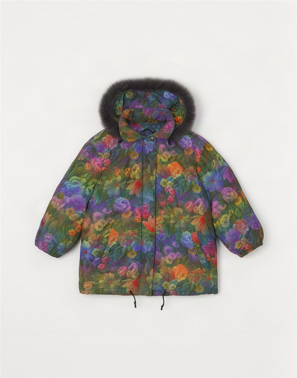 veste rembourrée à capuche femme vintage UK 14 Medium Multicolore Floral