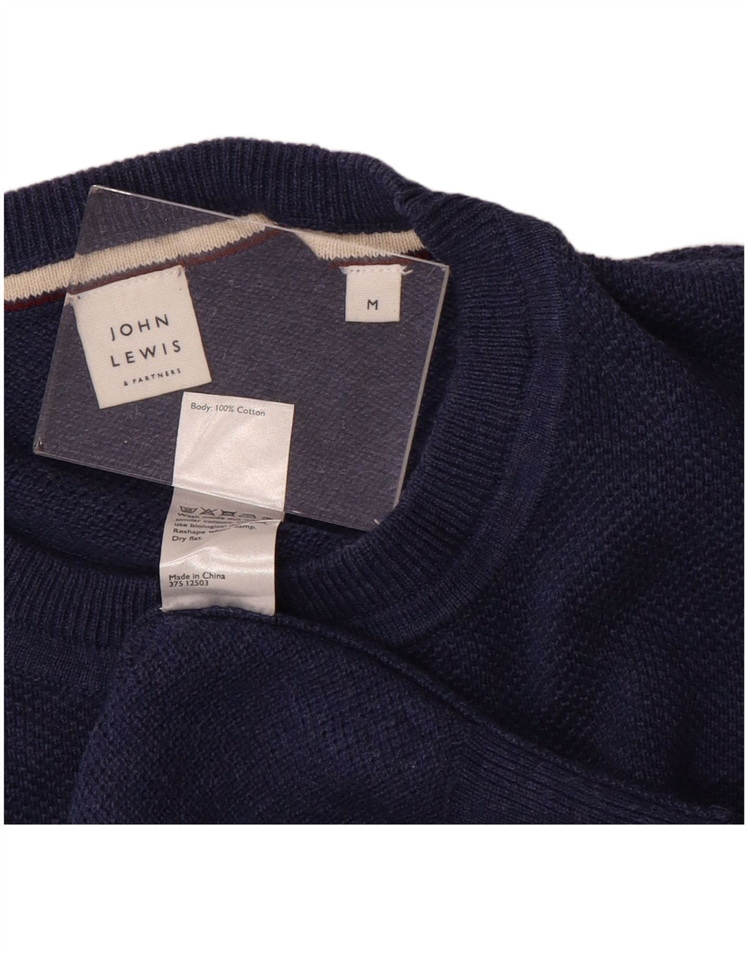 John Lewis Pull à col rond pour homme en coton bleu marine moyen