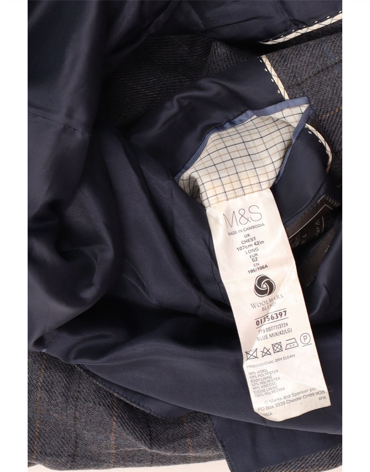 Marks & Spencer Veste blazer à 2 boutons pour homme UK 42 XL en laine à carreaux bleus