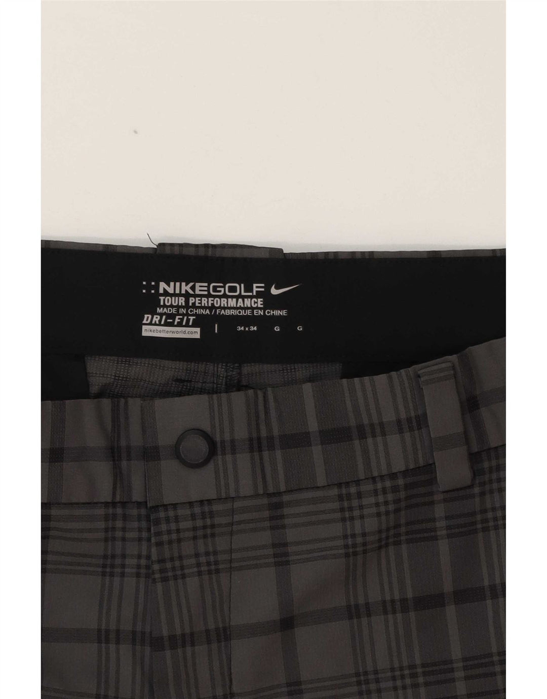 Nike Pantalon chino droit Dri Fit W34 L31 Gris à carreaux en polyester pour homme