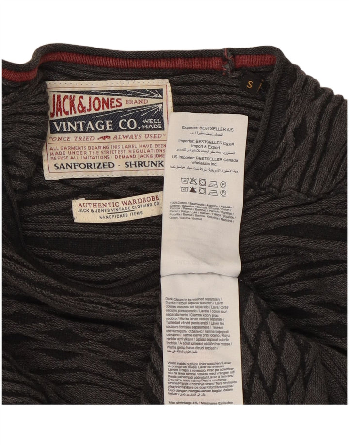 Jack & Jones Pull à col rond pour homme en coton gris à losanges/diamants