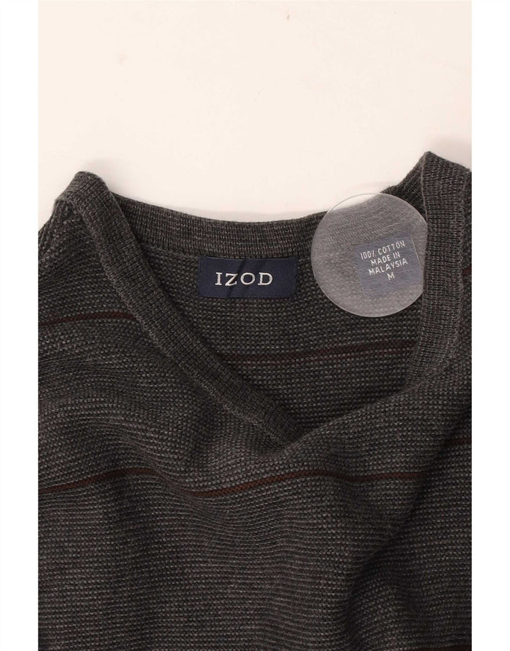 Izod Pull Col Rond Homme Gris Moyen Rayé Coton