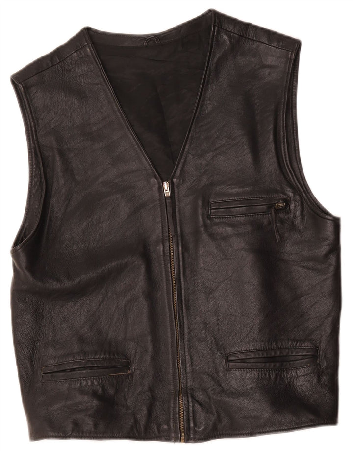 gilet en cuir homme vintage UK 36 Petit Noir