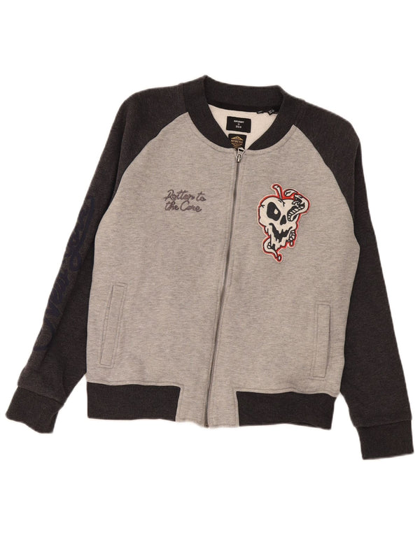 Superdry Veste de survêtement graphique pour femme UK 14 Large Gris Colorblock