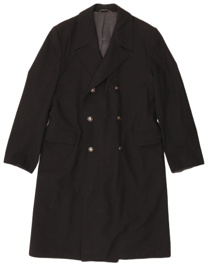 vintage Mens Double Breasted Coat UK 38 Moyen Noir
