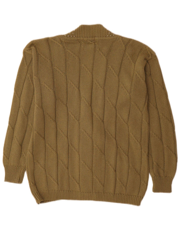 vintage Femme Cardigan Pull UK 14 Coton Kaki Moyen