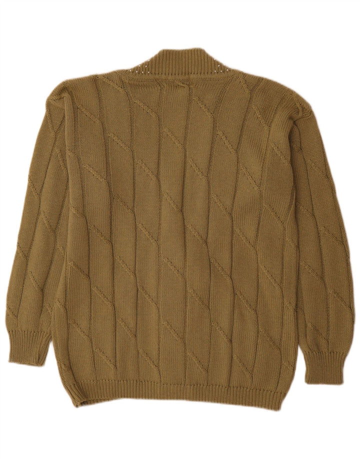 vintage Femme Cardigan Pull UK 14 Coton Kaki Moyen