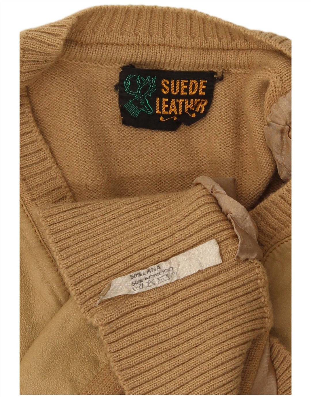 vintage Homme Col V Pull Pull Petite Laine Beige