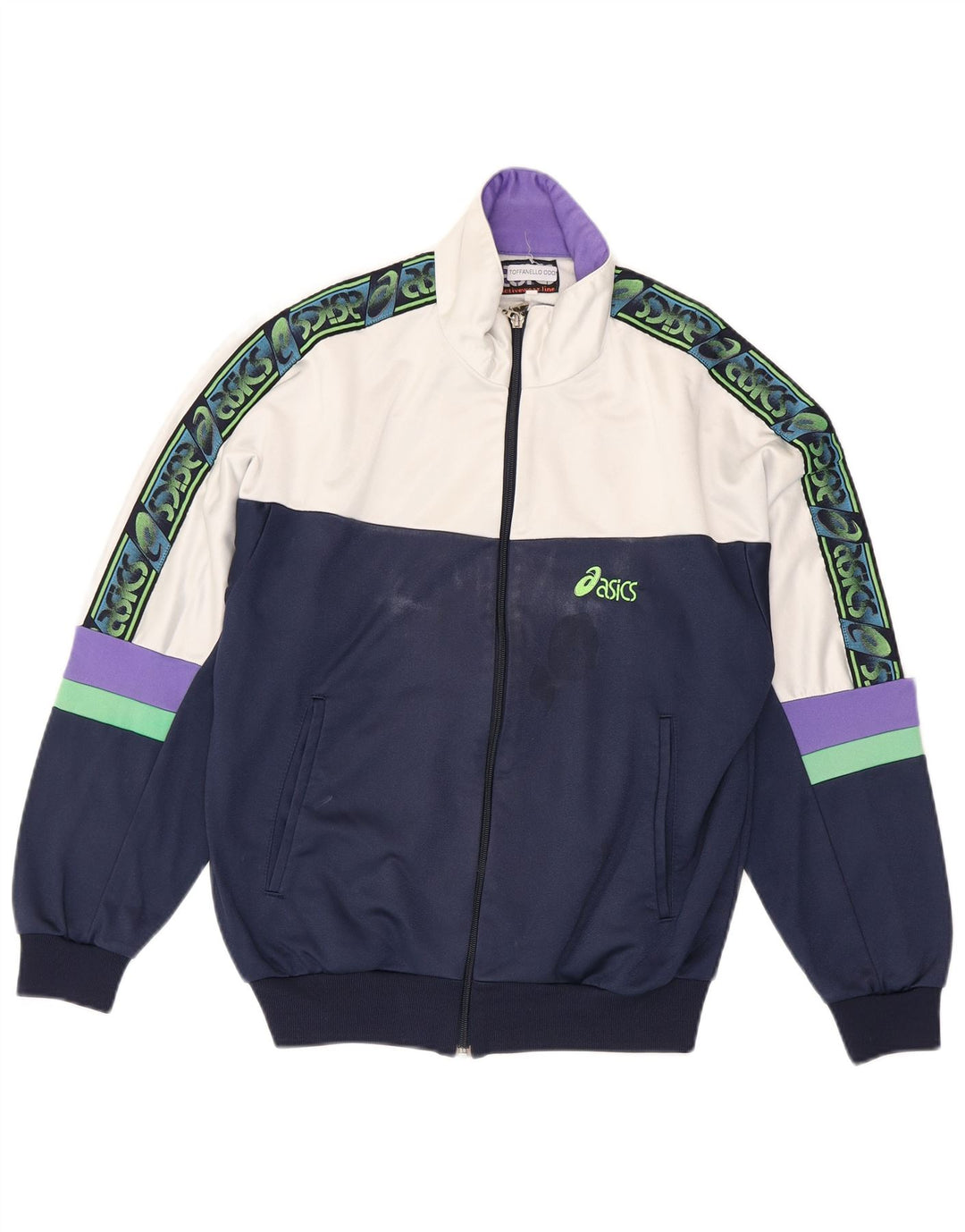 Asics Veste de survêtement graphique pour homme IT 46 Small Bleu marine Colourblock