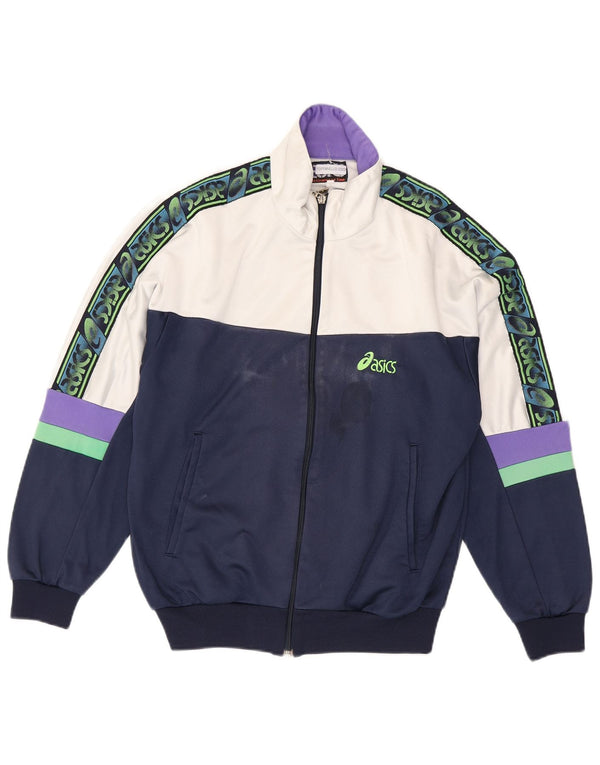 Asics Veste de survêtement graphique pour homme IT 46 Small Bleu marine Colourblock