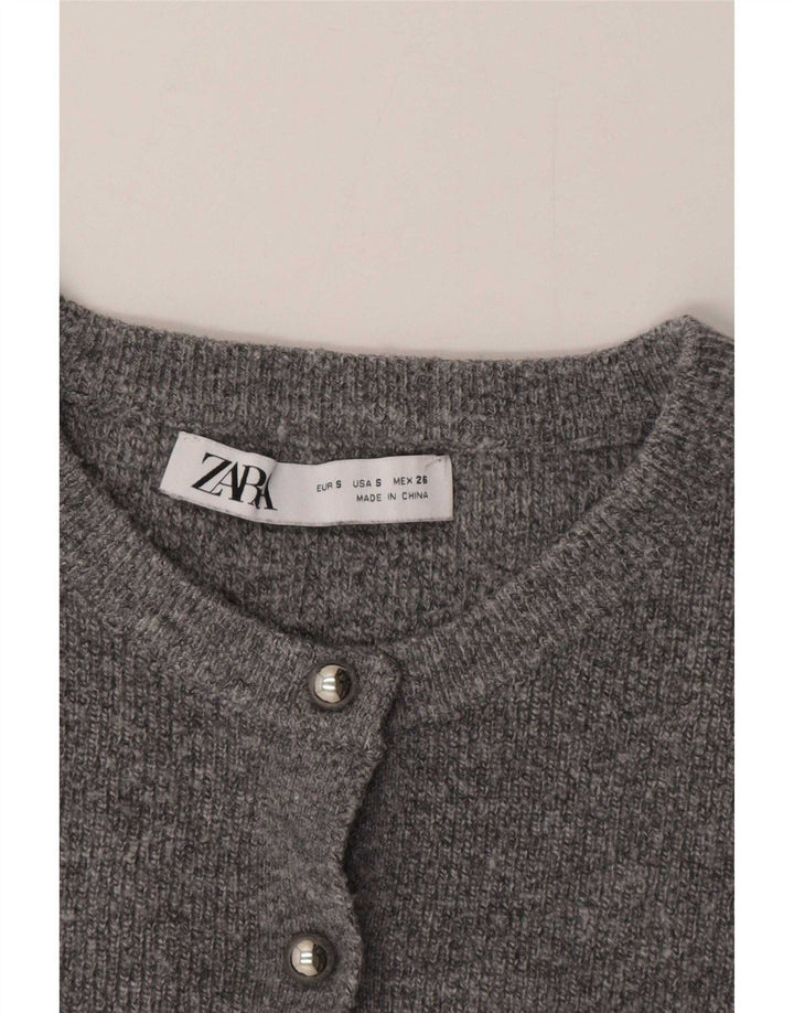 Zara Womens Crop Cardigan Pull UK 10 Petit Gris