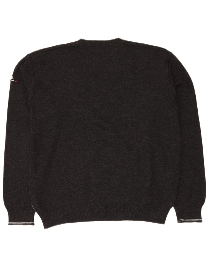 Il Granchio Pull Col V Homme Large Gris Géométrique Laine Vierge