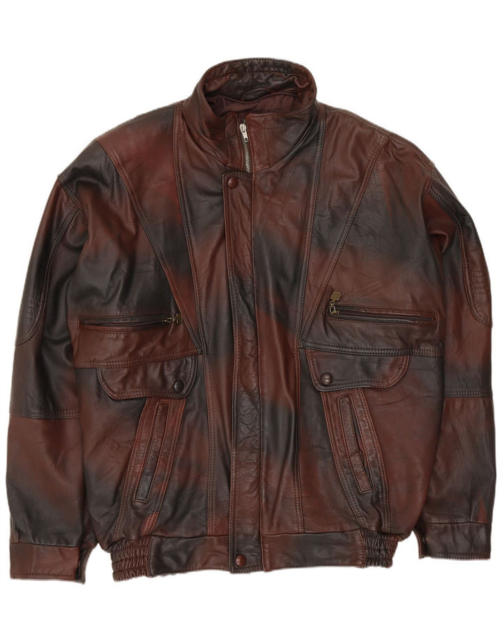 VINTAGE Veste en cuir homme UK 40 Large Brown Tie Dye