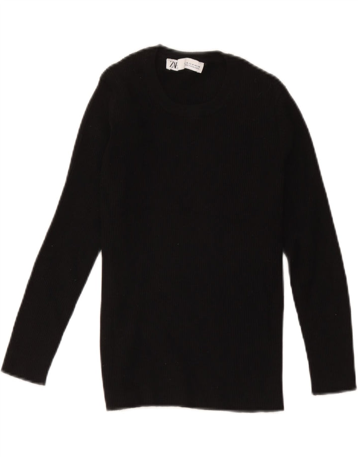 Zara Femme Top Manches Longues UK 12 Medium Noir Viscose