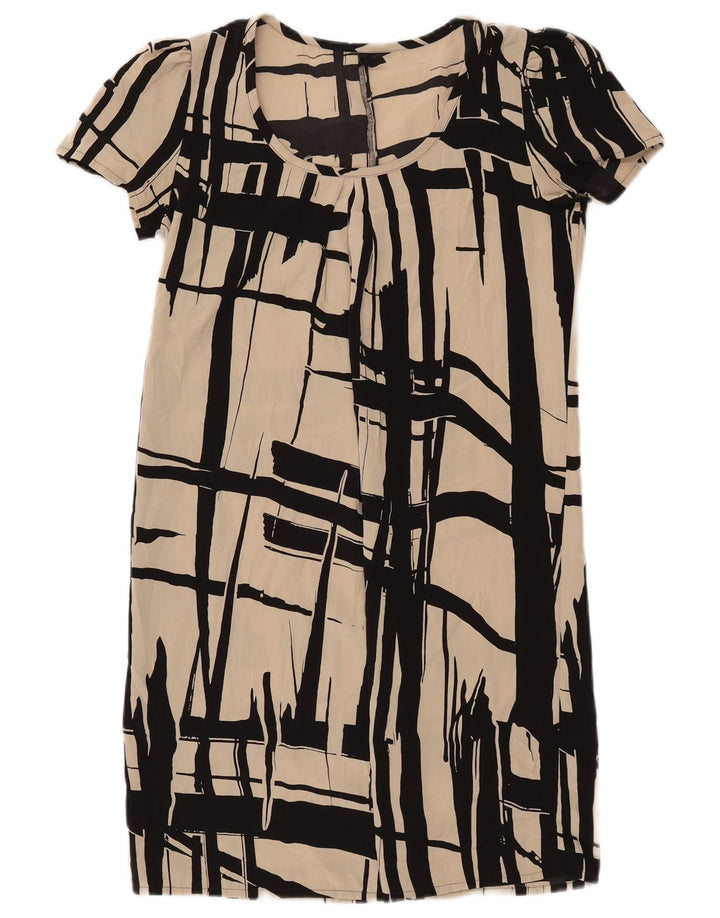 Benetton Robe droite à motif abstrait pour femme UK 6 XS Polyester blanc cassé