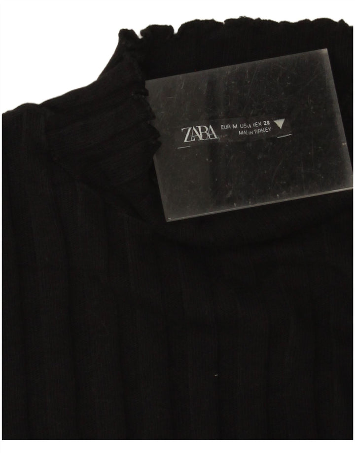 Zara Pull court à col roulé pour femme UK 12 Noir moyen
