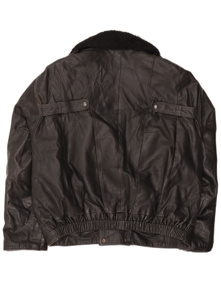 veste en cuir double boutonnage vintage pour hommes UK 42 XL Noir