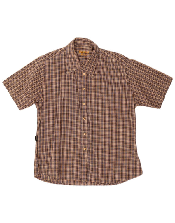Barbour Chemise à manches courtes pour femme UK 14 Grand coton à carreaux marron