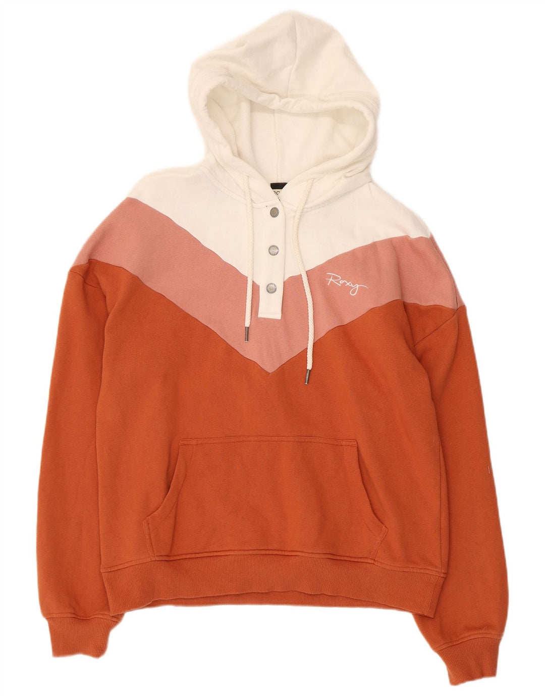 Roxy Pull à capuche boutonné pour femme UK 14 Orange moyen Colourblock