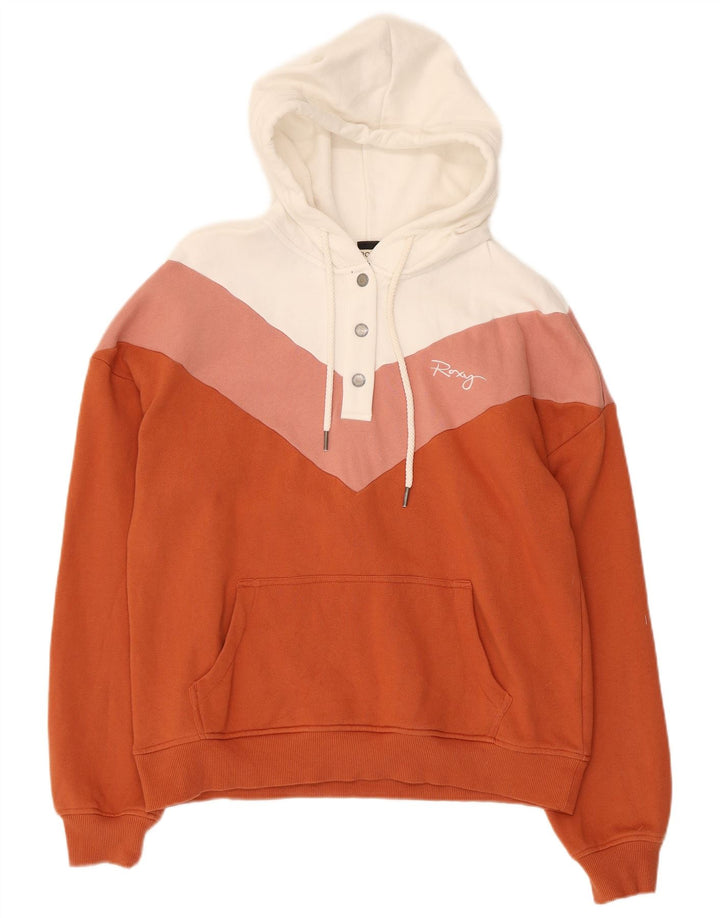 Roxy Pull à capuche boutonné pour femme UK 14 Orange moyen Colourblock