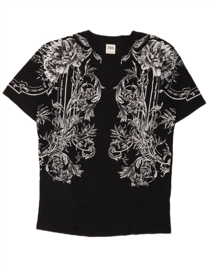 Zara Mens Graphic T-Shirt Top Large Noir Floral