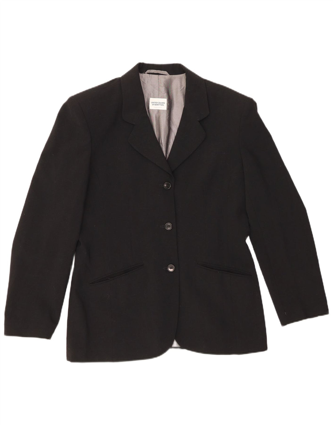 BENETTON Veste Blazer 3 Boutons Femme IT 46 Large Noir Polyester