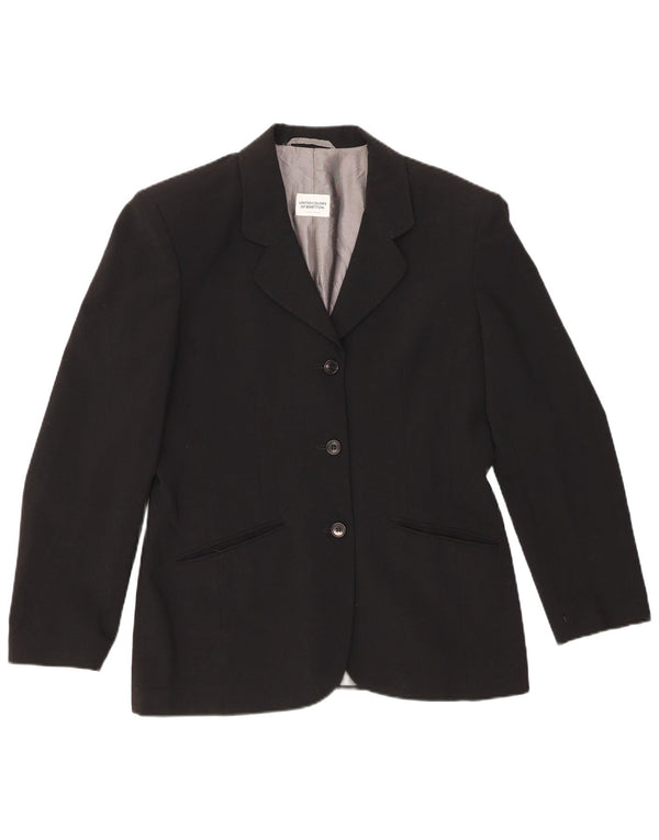 BENETTON Veste Blazer 3 Boutons Femme IT 46 Large Noir Polyester