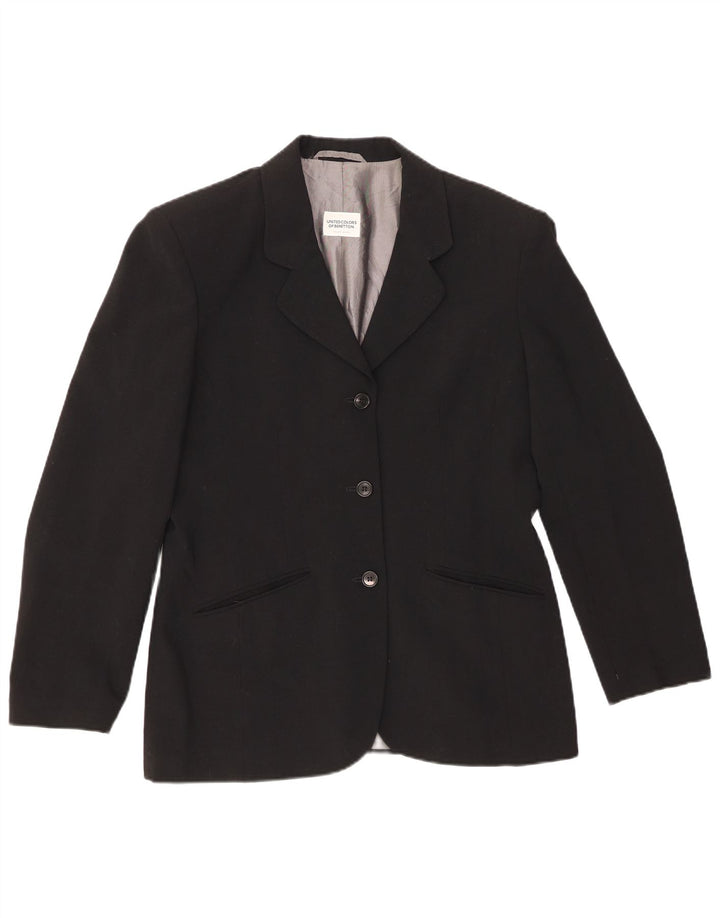 BENETTON Veste Blazer 3 Boutons Femme IT 46 Large Noir Polyester